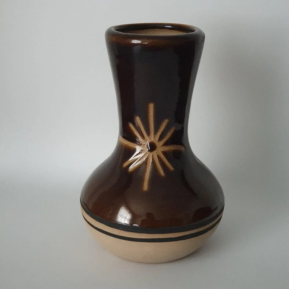 Southwestern Saguaro Stoneware Pottery Vase Native American Chocolate Glaze 6